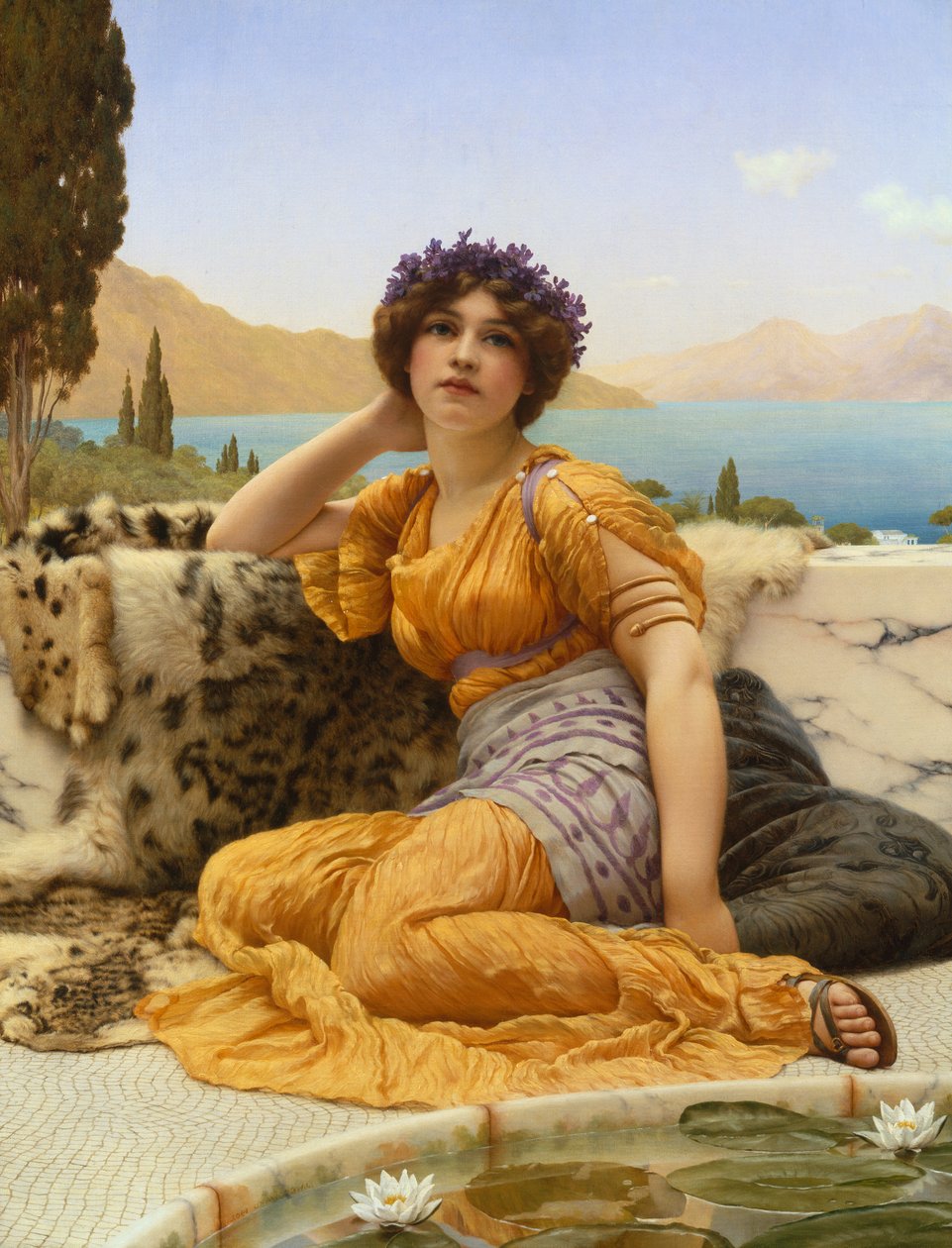 Z wiankiem z fiołków i szatą szafranowego odcienia autorstwa John William Godward