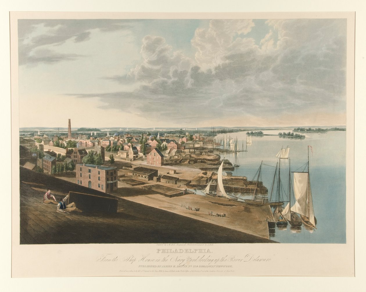 Filadelfia z Ship House w stoczni Navy Patrząc w górę rzeki Delaware autorstwa John William Hill