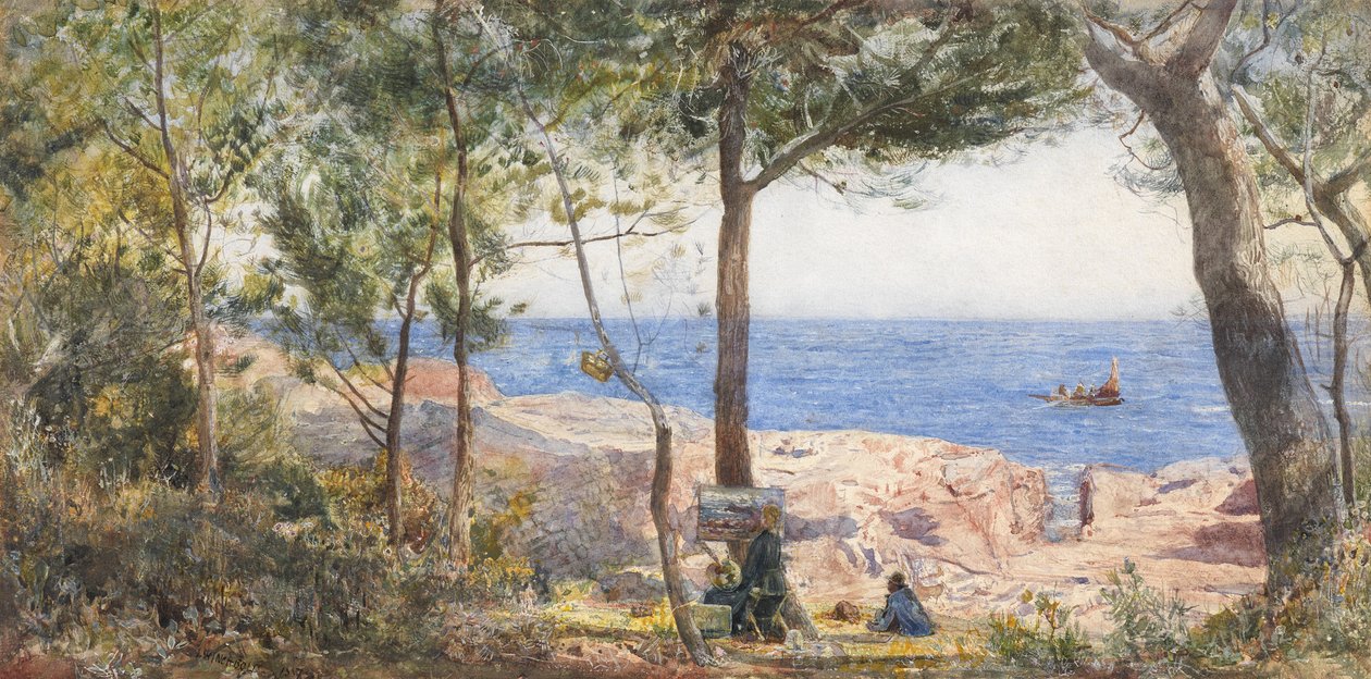Artystyczny obraz nad morzem, 1887 (toaleta i kolor nadwozia na papierze) autorstwa John William Inchbold