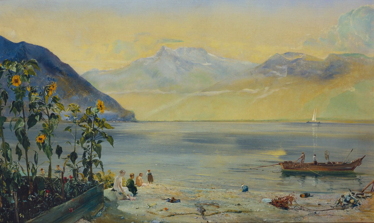 Jezioro Leman z Dents du Midi w oddali, 1863 autorstwa John William Inchbold