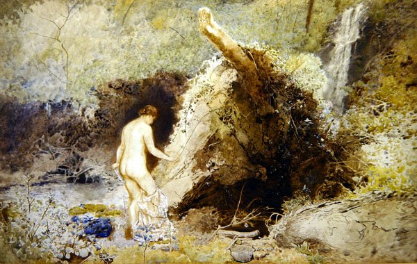 Krajobraz z postacią kąpieli autorstwa John William North