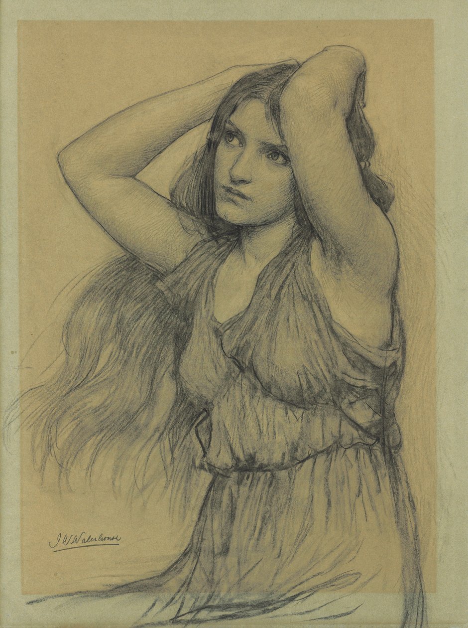 Flora (czarna kreda na papierze płowożółtym) autorstwa John William Waterhouse