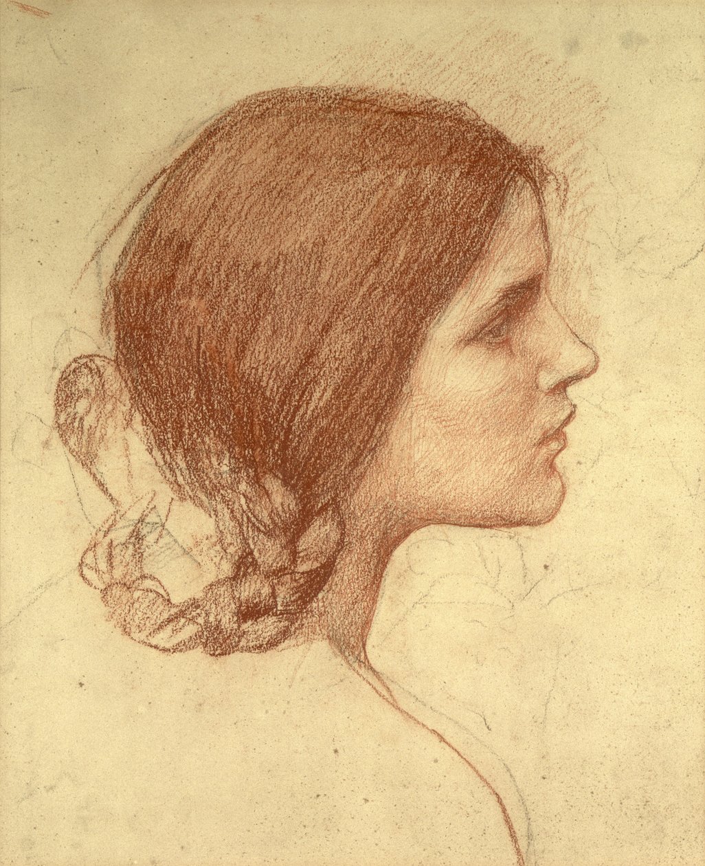 Głowa dziewczyny, ok. 1905 (czerwona kreda na papierze) autorstwa John William Waterhouse