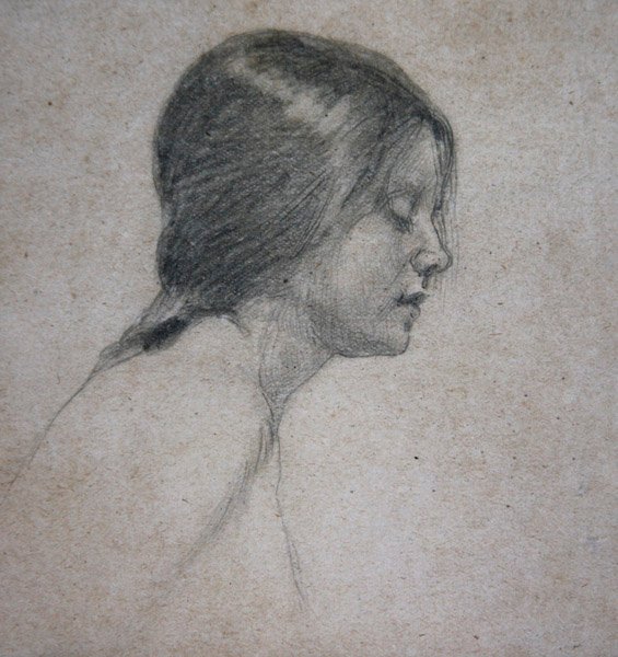 Głowa młodej dziewczyny, ok.1880 (ołówek na papierze) autorstwa John William Waterhouse