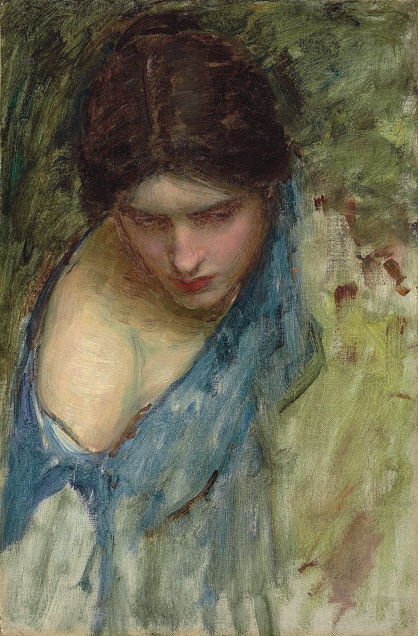 Nimfy Odnajdują Głowę Orfeusza: szkic nimfy po lewej autorstwa John William Waterhouse