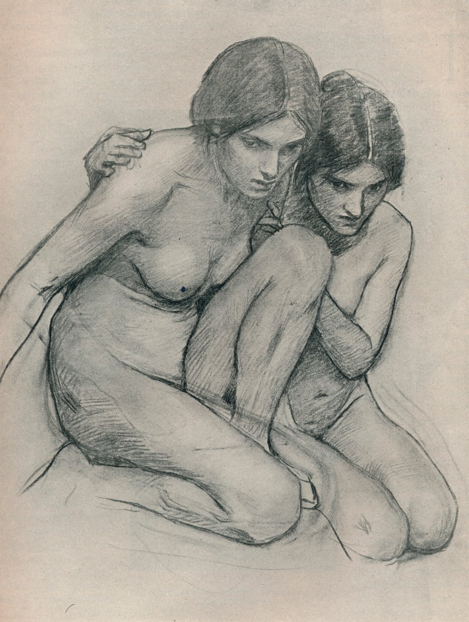 Studium dla Nimf Odnajdujących Głowę Orfeusza, ok. 1899 r. autorstwa John William Waterhouse