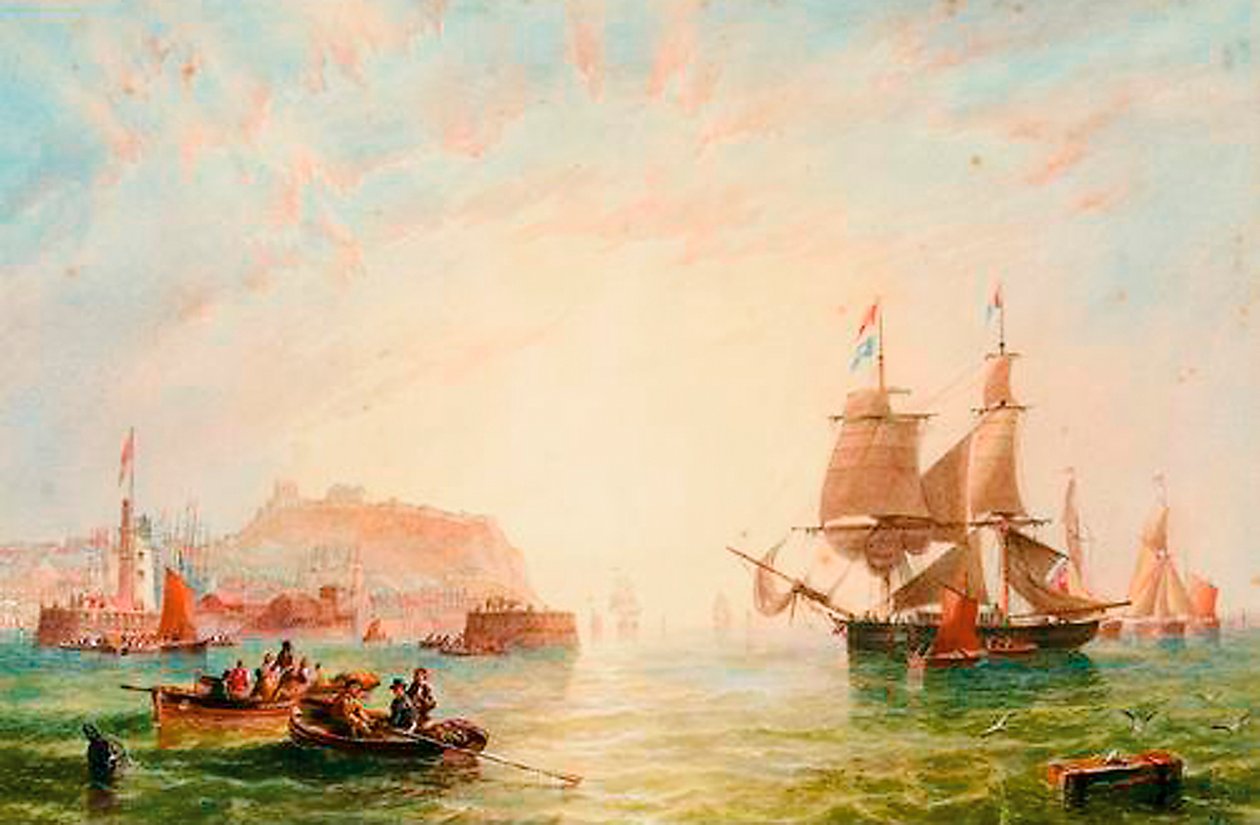 Bryg handlowy i inne statki przy wejściu do Scarborough autorstwa John Wilson Carmichael