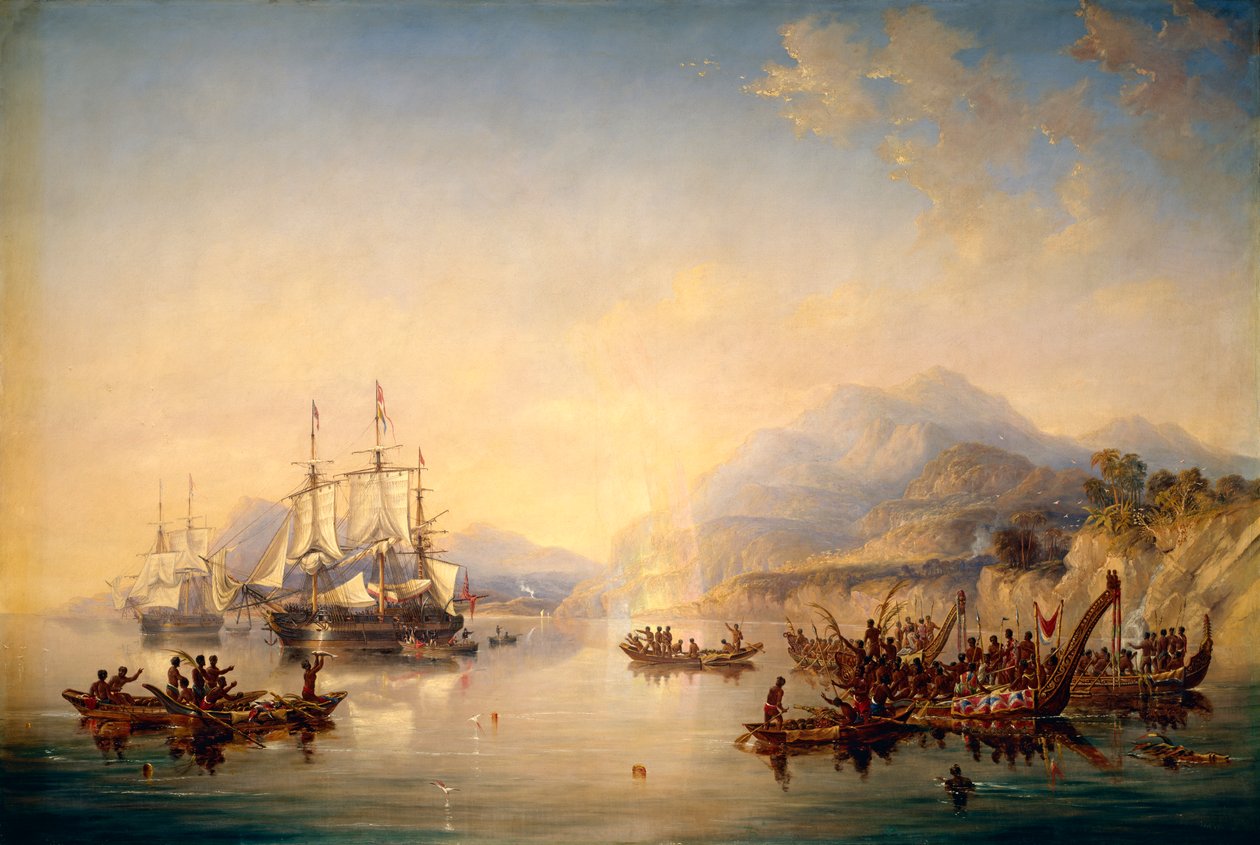 "Erebus" i "Terror" w Nowej Zelandii, sierpień 1841, ok. 1847 (olej na płótnie) autorstwa John Wilson Carmichael