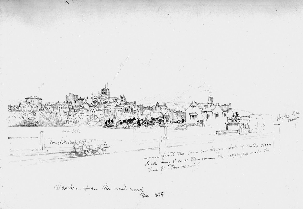 Hexham od Rail Road, 1835 autorstwa John Wilson Carmichael
