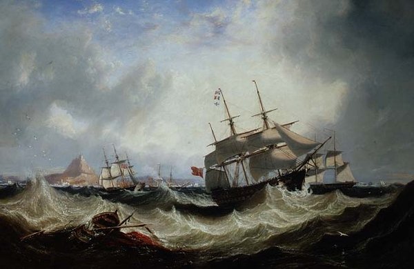 Wysyłka z Gibraltaru na wzburzone morze autorstwa John Wilson Carmichael