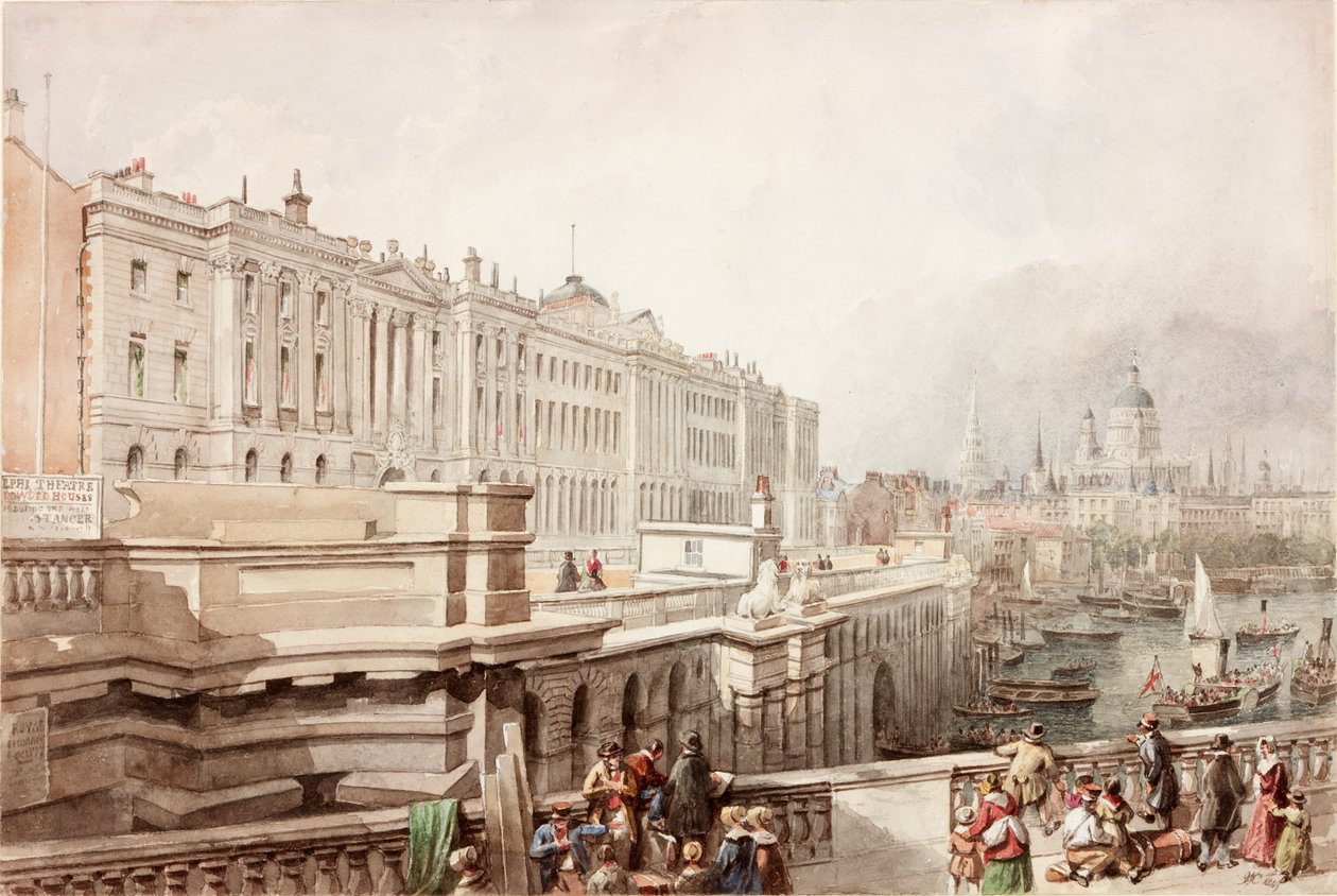 Somerset House i St Pauls z mostu Waterloo (bodycolour) autorstwa John Wilson Carmichael