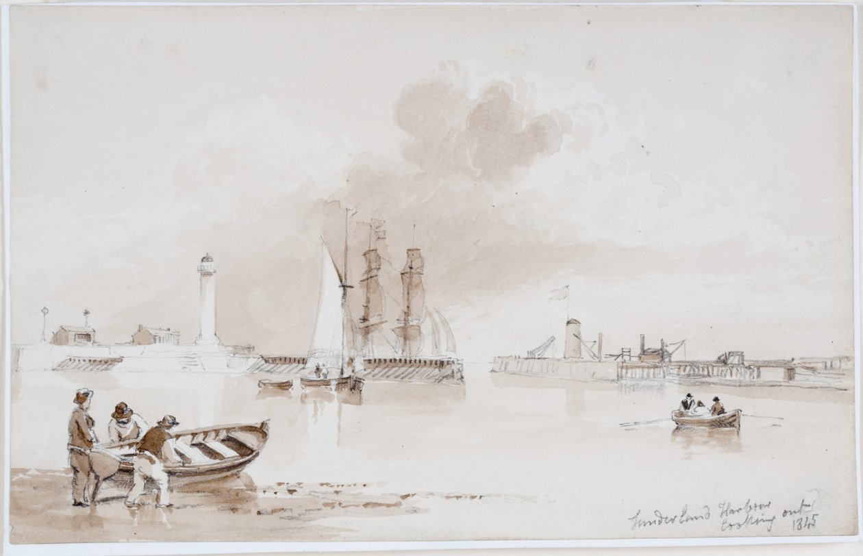 Sunderland Harbor Looking Out (ołówek i akwarela na papierze (na papierze)) autorstwa John Wilson Carmichael
