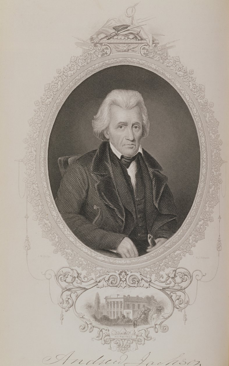 Andrew Jackson, z Historii Stanów Zjednoczonych, tom. II, autorstwa Charlesa Mackay, grawerowane przez W.J. Edwards autorstwa John Wood Dodge