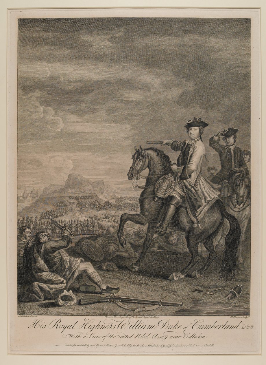 J.R.H. William (1721-65) książę Cumberland z widokiem na rozbitą armię pod Culloden, 1746, opublikowane przez B. Barona, 1747 autorstwa John Wootton