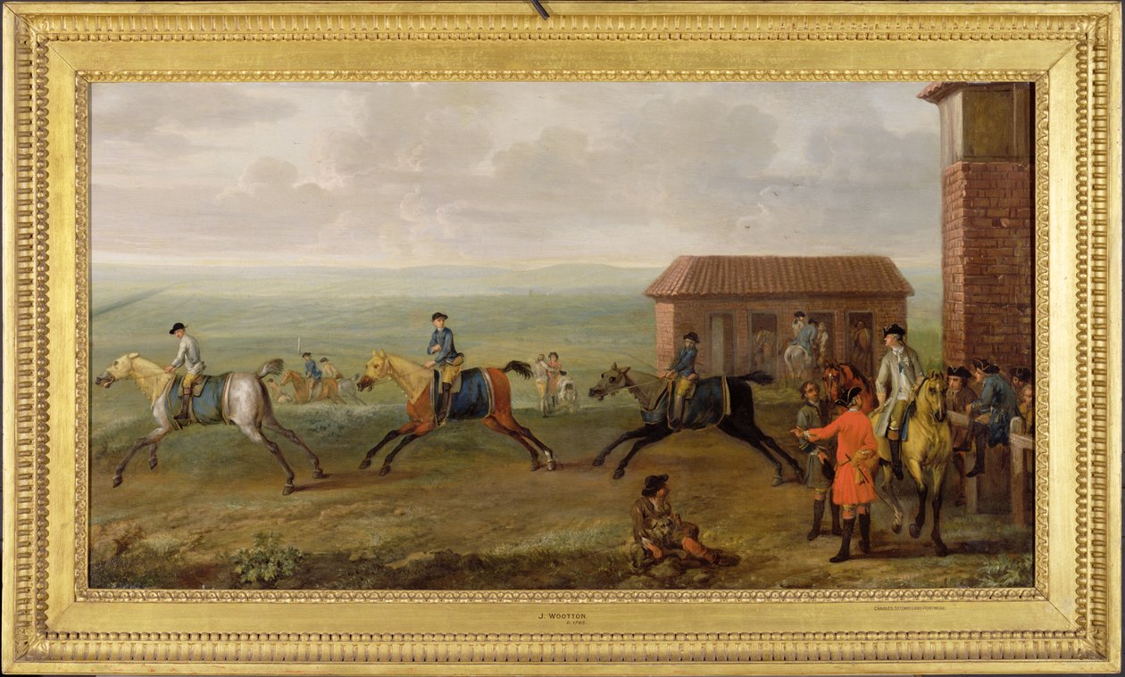 Lord Portmore obserwuje konie wyścigowe podczas ćwiczeń na Newmarket Heath, ok. 1735 r autorstwa John Wootton