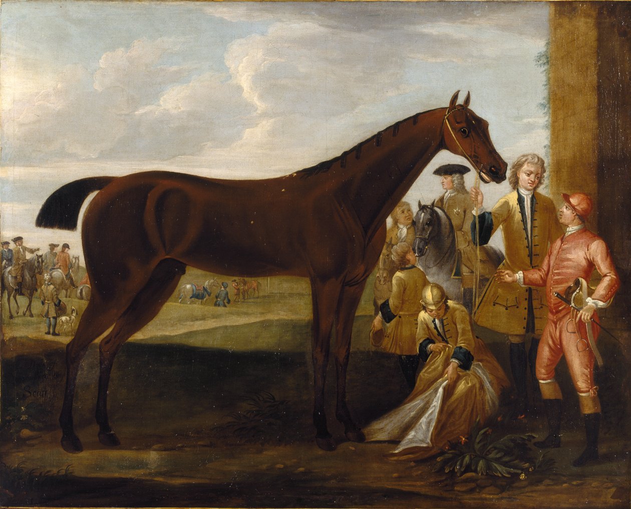 Scamp ”, gniady koń wyścigowy należący do 3. księcia Devonshire i dżokej na torze wyścigowym (Newmarket?) 1708-30 (olej na płótnie) autorstwa John Wootton