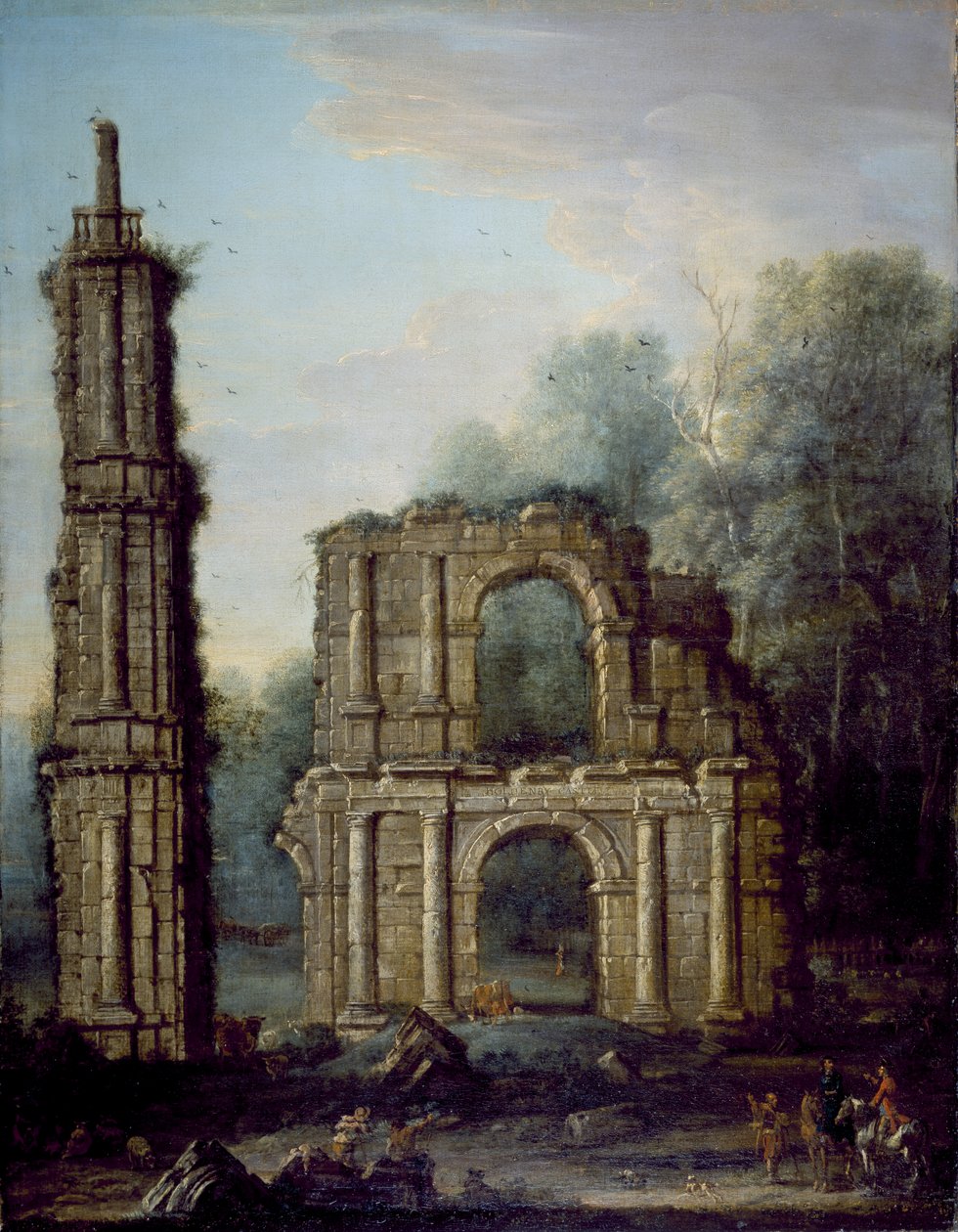 Ruiny zamku Holdenby, Northamptonshire, ok. 1735-45 (olej na płótnie) autorstwa John Wootton