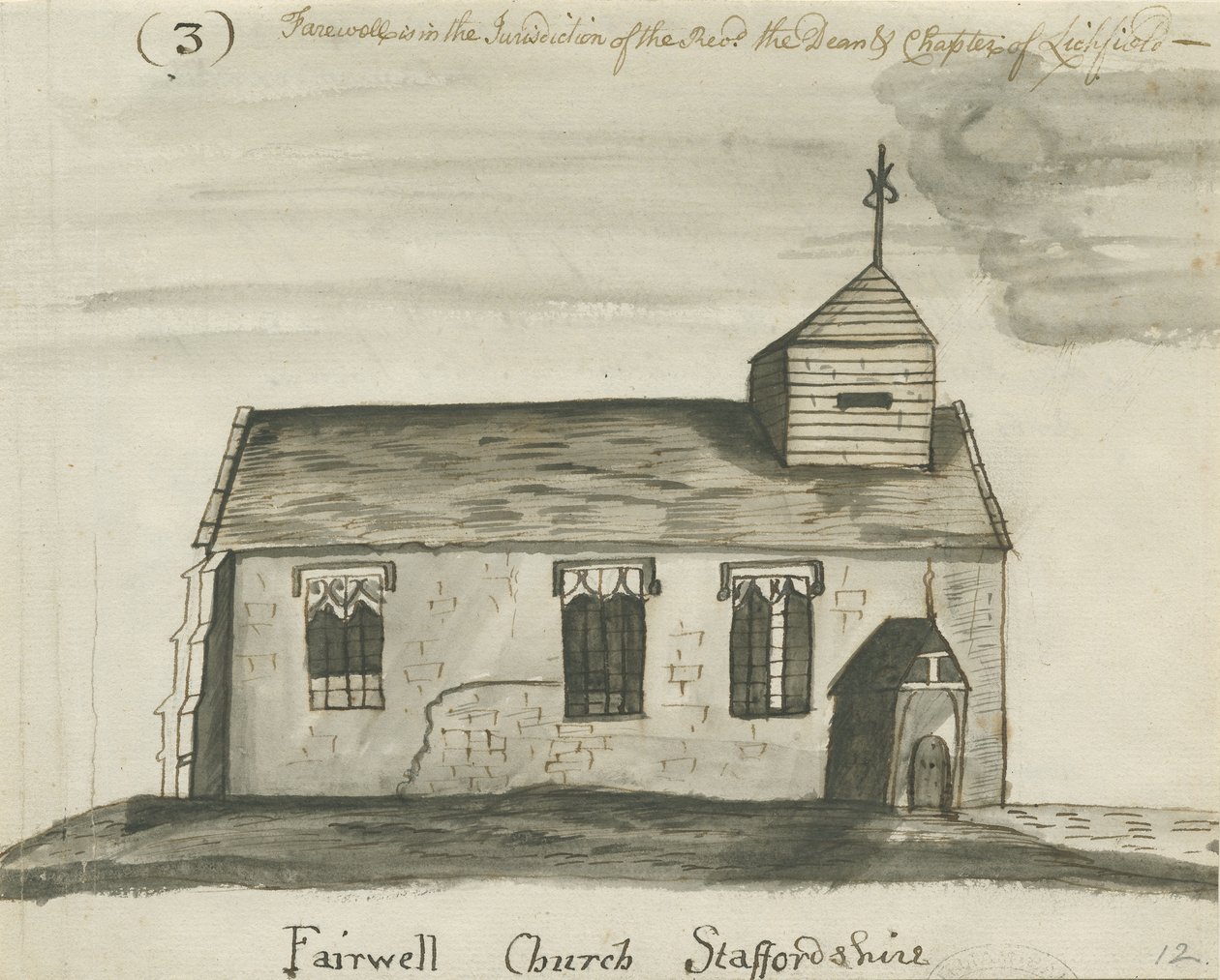 Farewell Church: rysunek piórkiem i lakiem w sepii, bd [ok. 1780] autorstwa John Wright