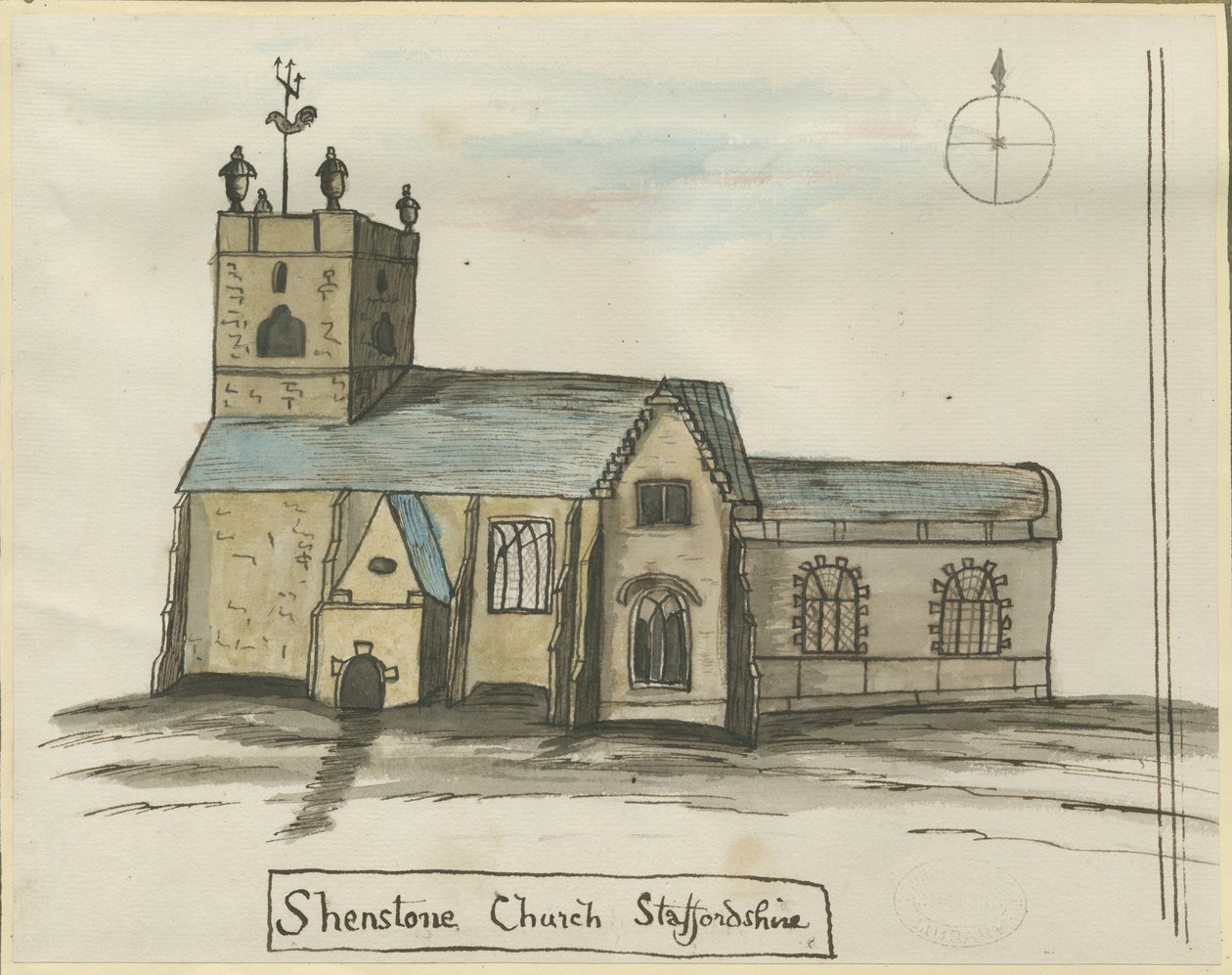 Kościół Shenstone: malarstwo akwarelowe, bd [1784] (malarstwo) autorstwa John Wright