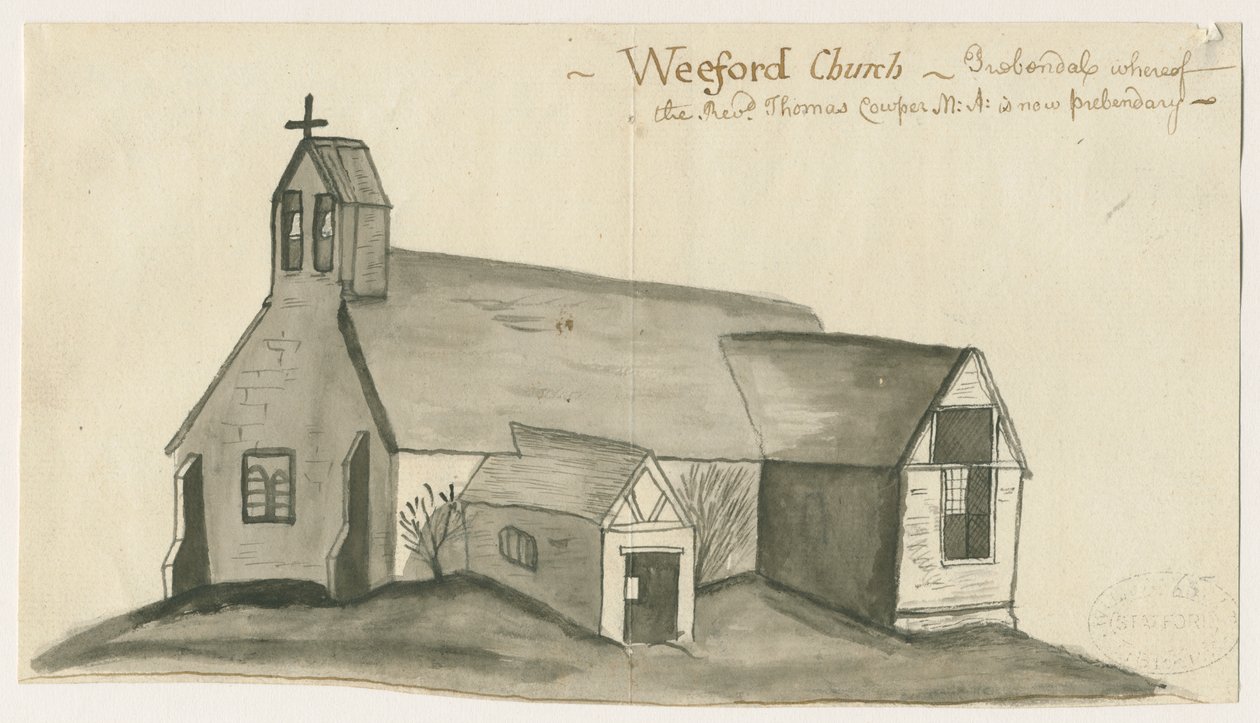 Kościół Weeford: rysunek w odcieniu sepii, bd [1784] (rysunek) autorstwa John Wright