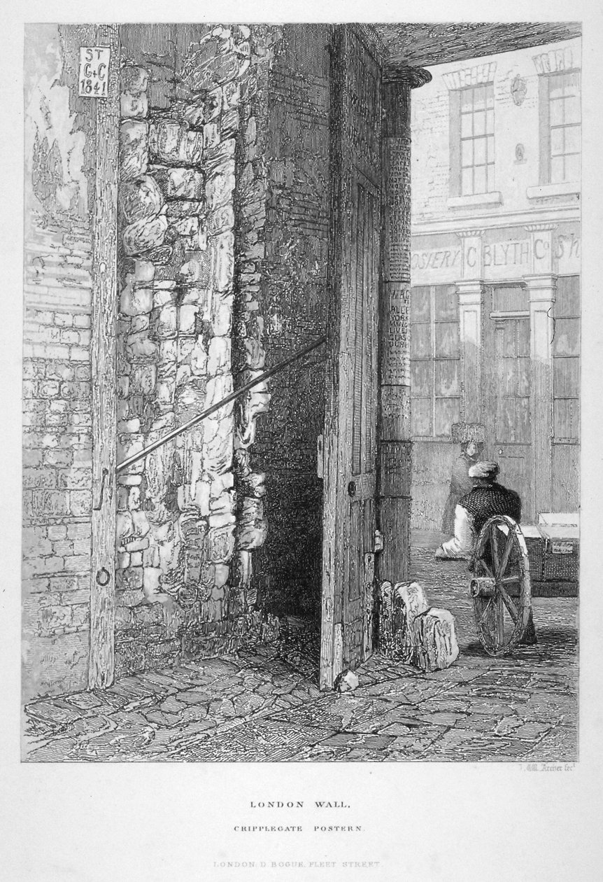 Cripplegate Postern, na cmentarzu St Giles bez Cripplegate, London Wall, Londyn, 1851. autorstwa John Wykeham Archer