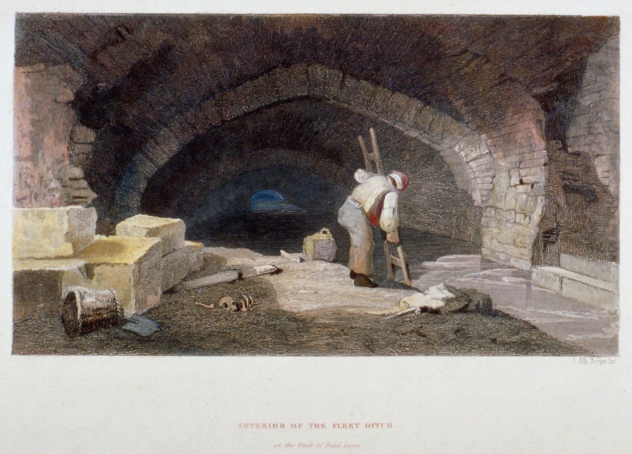 Wnętrze rowu Fleet Ditch na tyłach Field Lane, City of London, 1851. autorstwa John Wykeham Archer