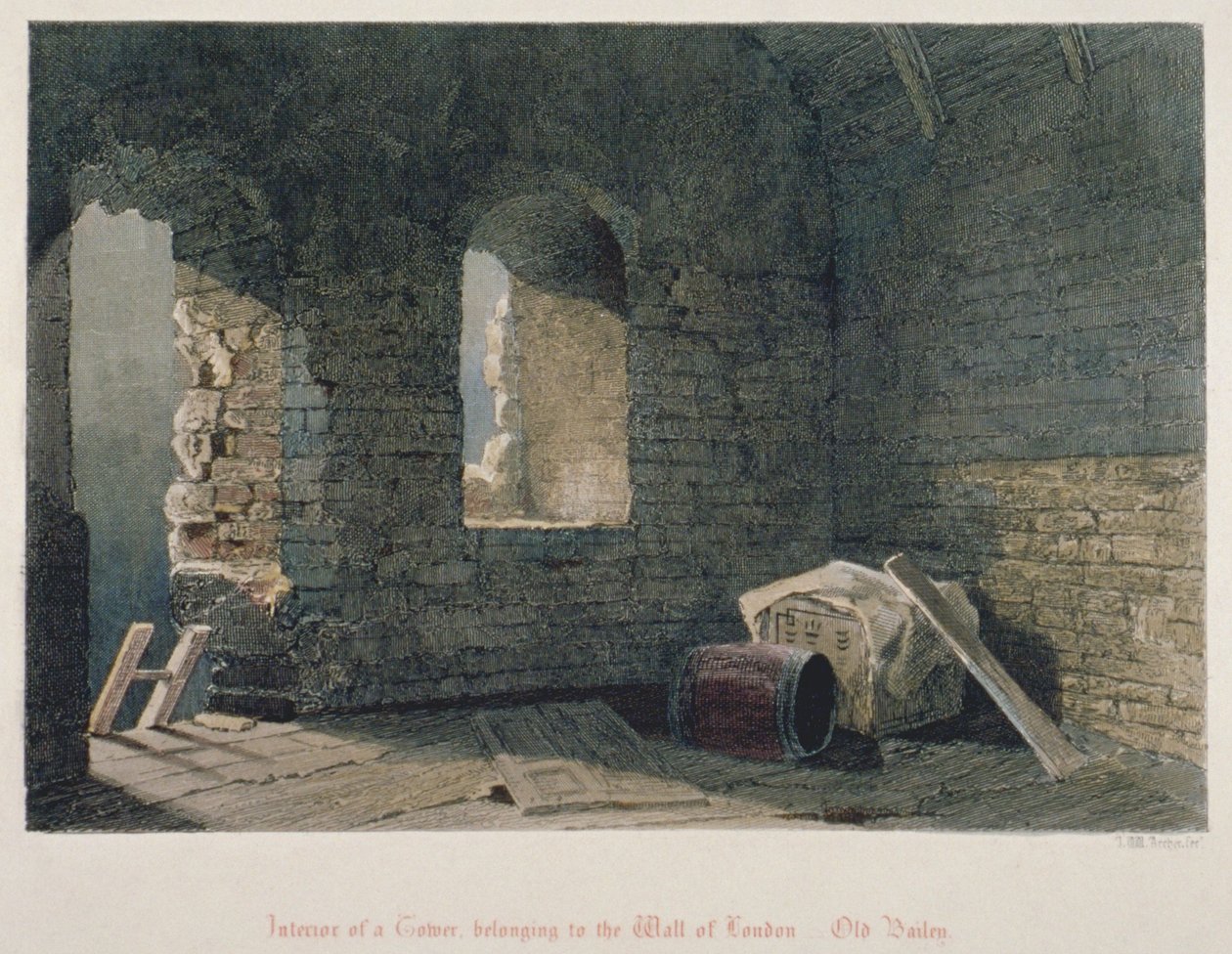 Widok wnętrza wieży należącej do londyńskiego muru w Old Bailey, City of London, 1851 autorstwa John Wykeham Archer
