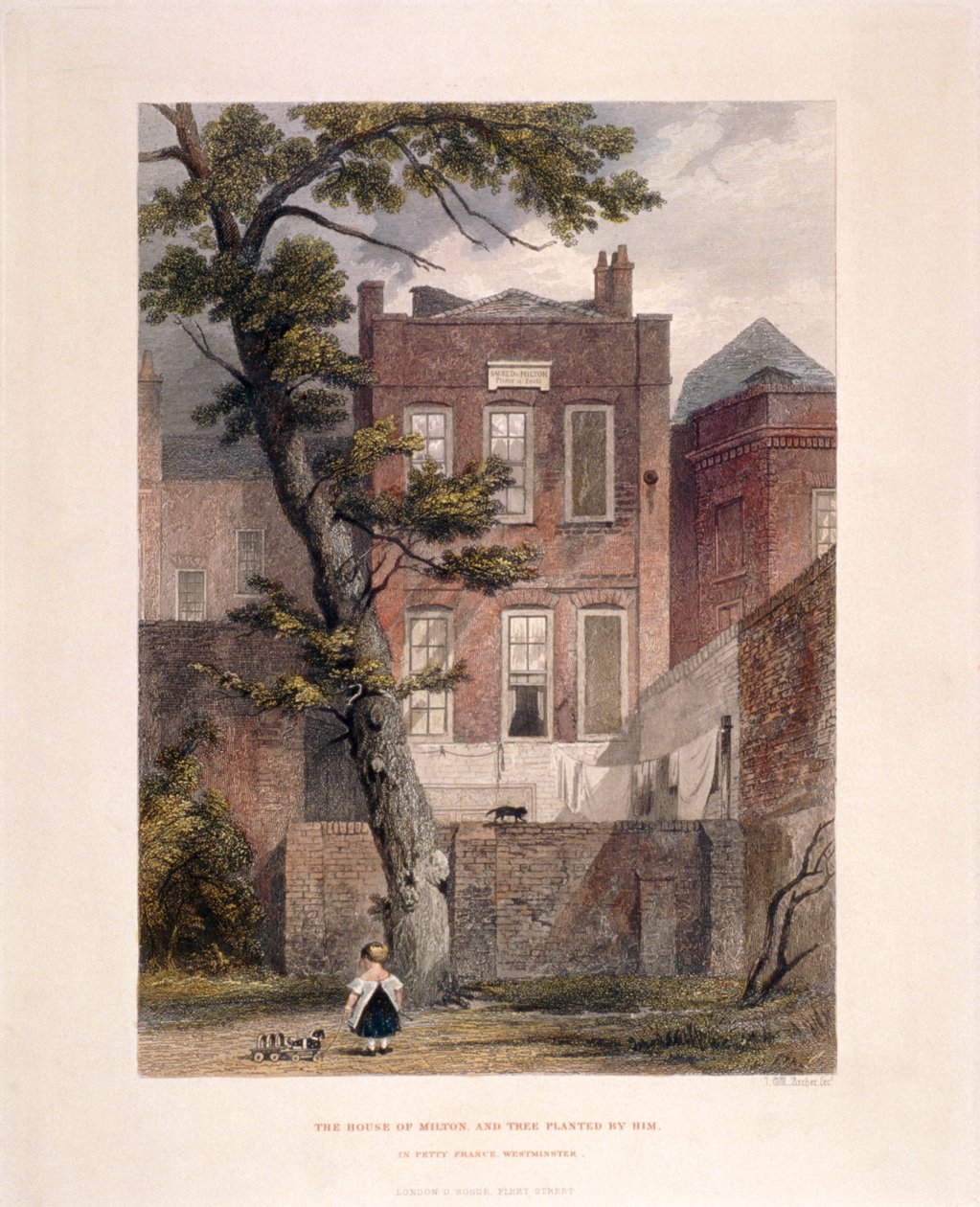 Widok rezydencji Miltona, Petty France, Westminster, Londyn, 1851 autorstwa John Wykeham Archer