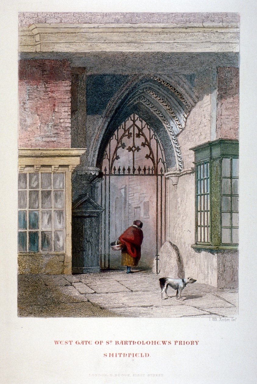 Zachodnia brama starego klasztoru św Bartłomieja Wielkiego, Smithfield, City of London, 1851 autorstwa John Wykeham Archer