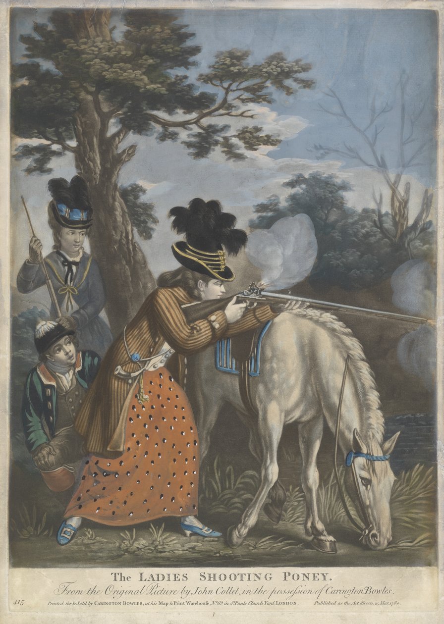 Kucyk strzelający dla kobiet, 1780 (ręcznie kolorowana mezzotinta na papierze tkanym) autorstwa John after Collet