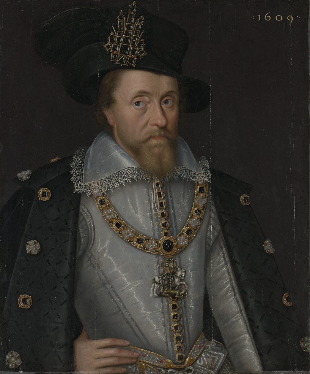 Król Anglii Jakub I i król Szkocji Jakub VI (1566-1625) autorstwa John de Critz
