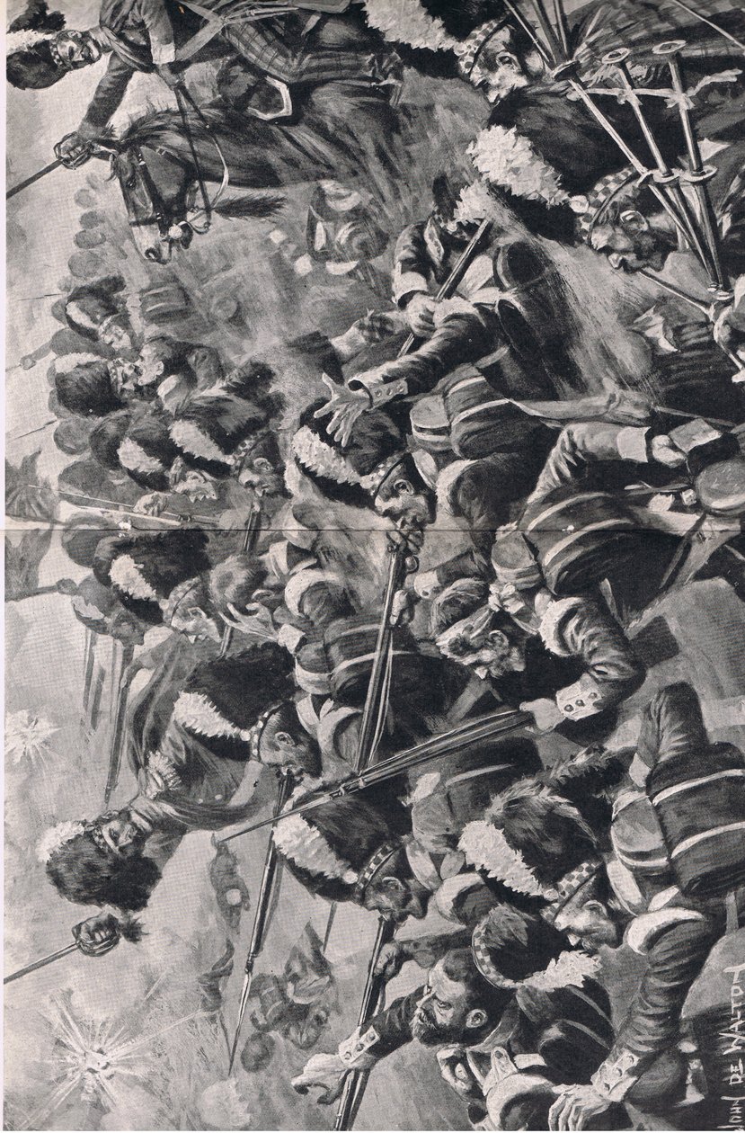 Bitwa pod Almą, 20 września 1854: Natarcie 93 górali, ilustracja z brytyjskich bitew na lądzie i morzu, 1915 autorstwa John de Walton