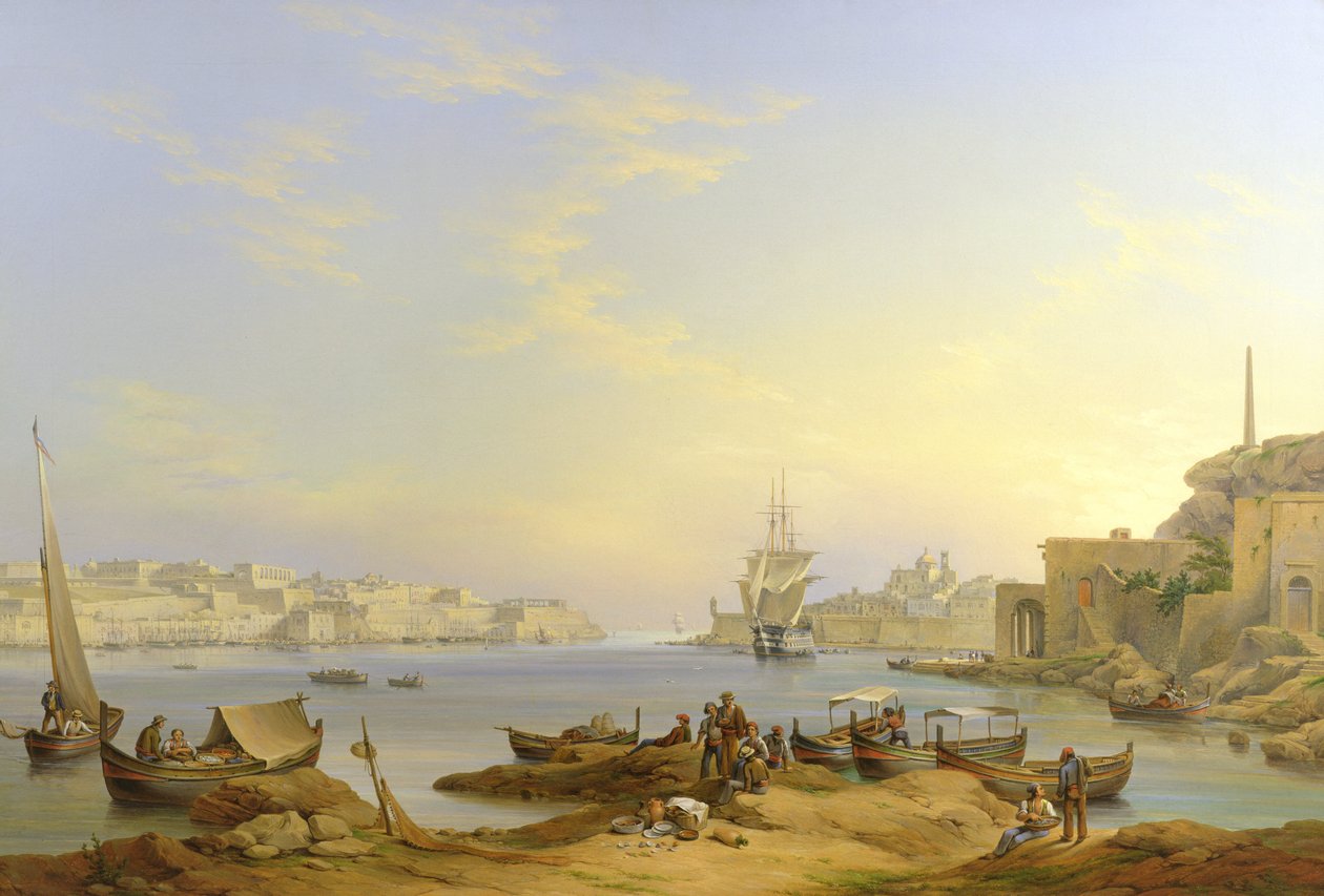 Wielki Port, Valletta, Malta, 1850 autorstwa John or Giovanni Schranz