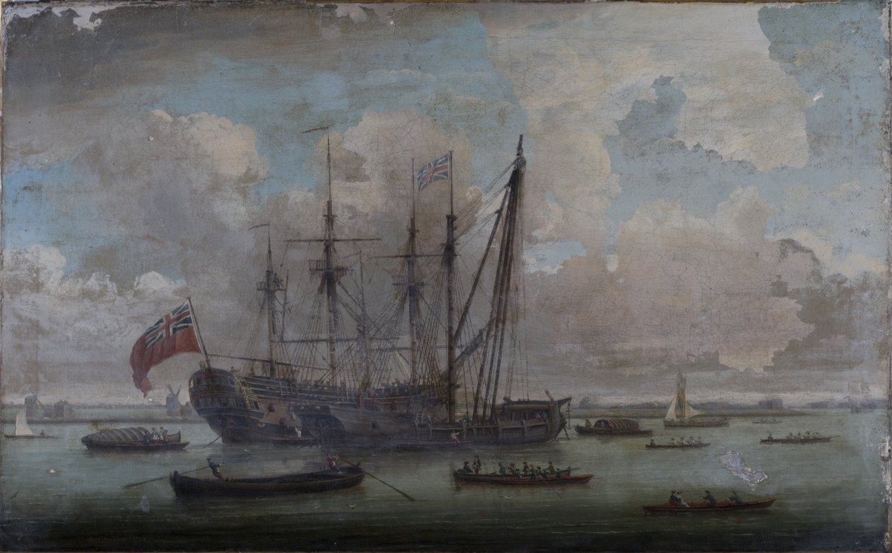 Sheer Hulk przerabiający East Indiaman autorstwa John the Elder Cleveley