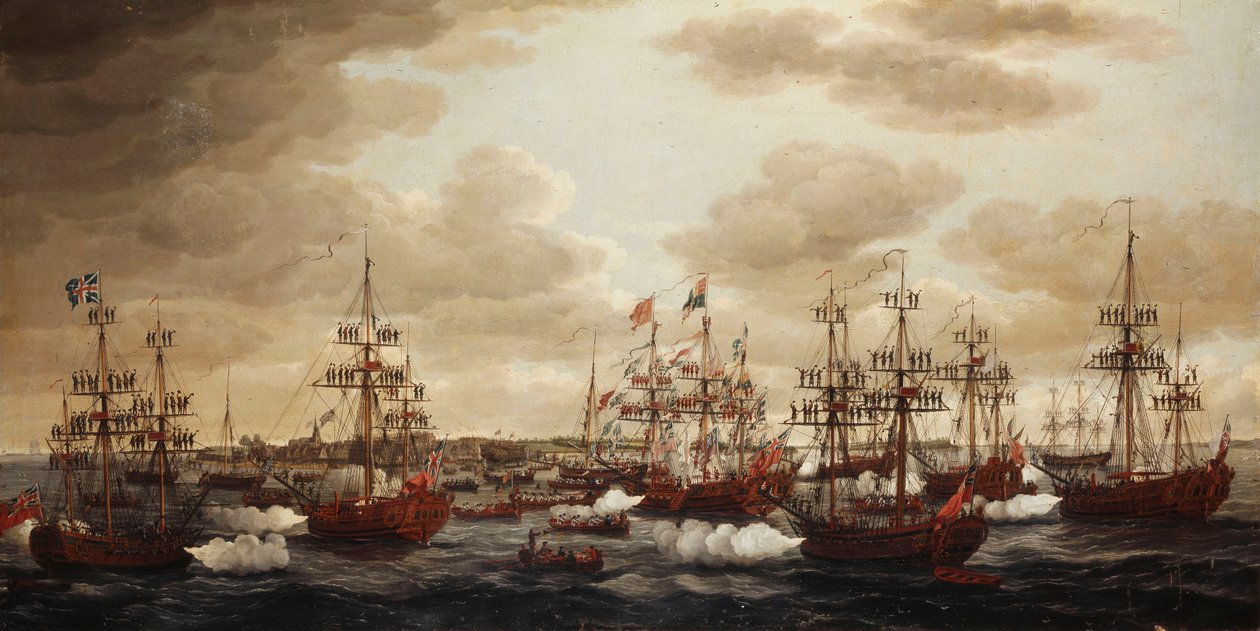 Lądowanie księżniczki Charlotte w Harwich w 1761, 1762 autorstwa John the Elder Cleveley