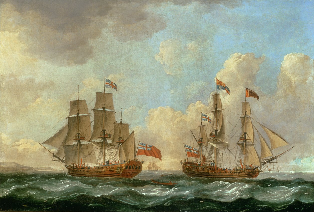 Peregrine w dwóch pozycjach u wybrzeży, 1766 autorstwa John the Elder Cleveley