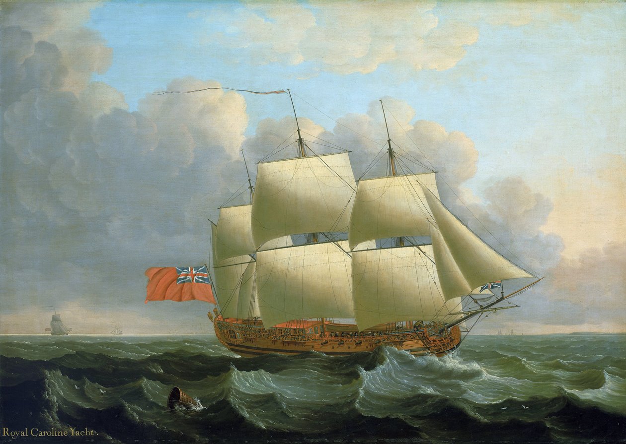 "Royal Caroline", zbudowany w 1749 roku w Deptford (Anglia). Olej na płótnie autorstwa John the Elder Cleveley