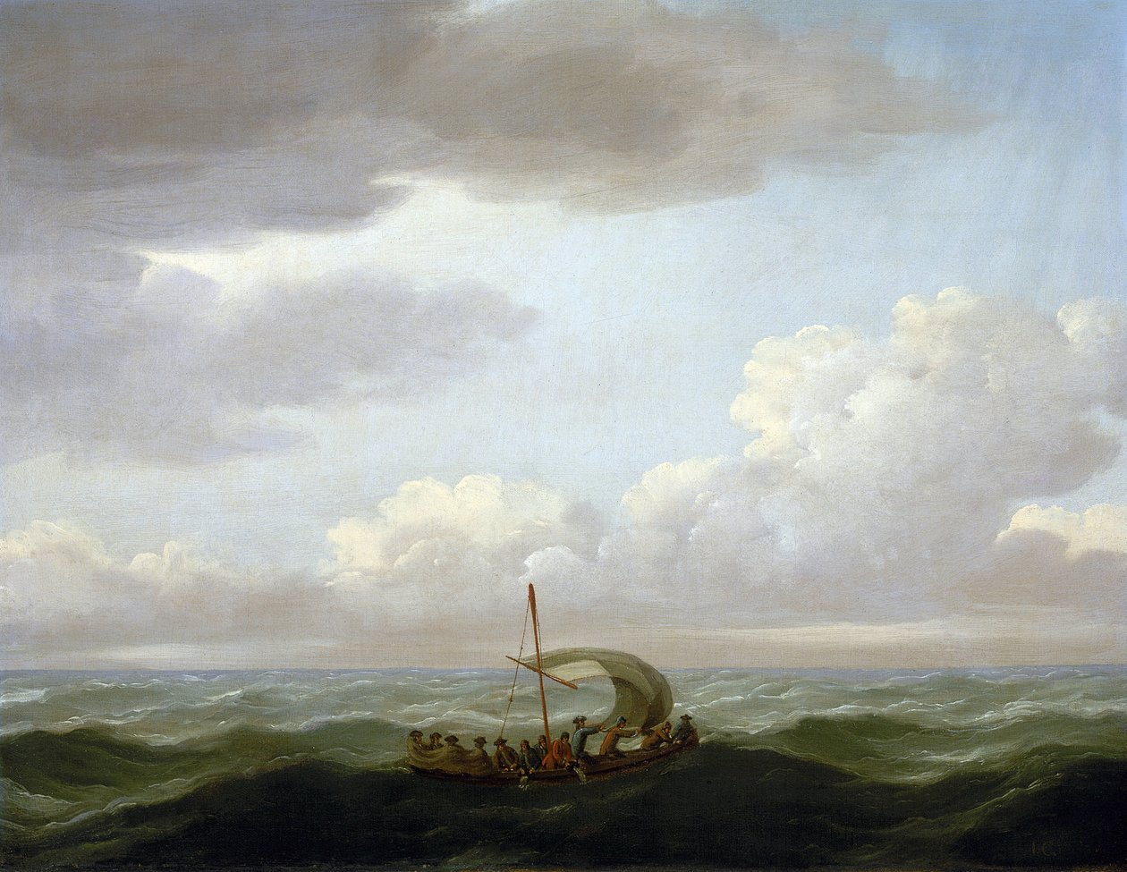 Załoga galery "Luxborough" w łodzi ratunkowej. Obraz olejny namalowany około 1727 roku przez Johna Cleveleya (1712-1777). autorstwa John the Elder Cleveley