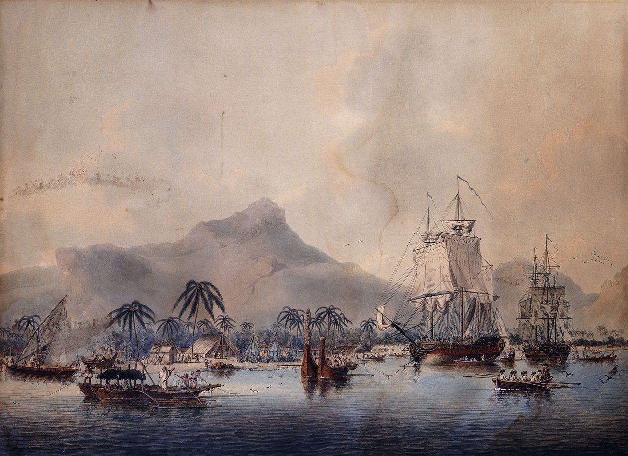 Widok Huaheine, 1787 autorstwa John the Younger Cleveley