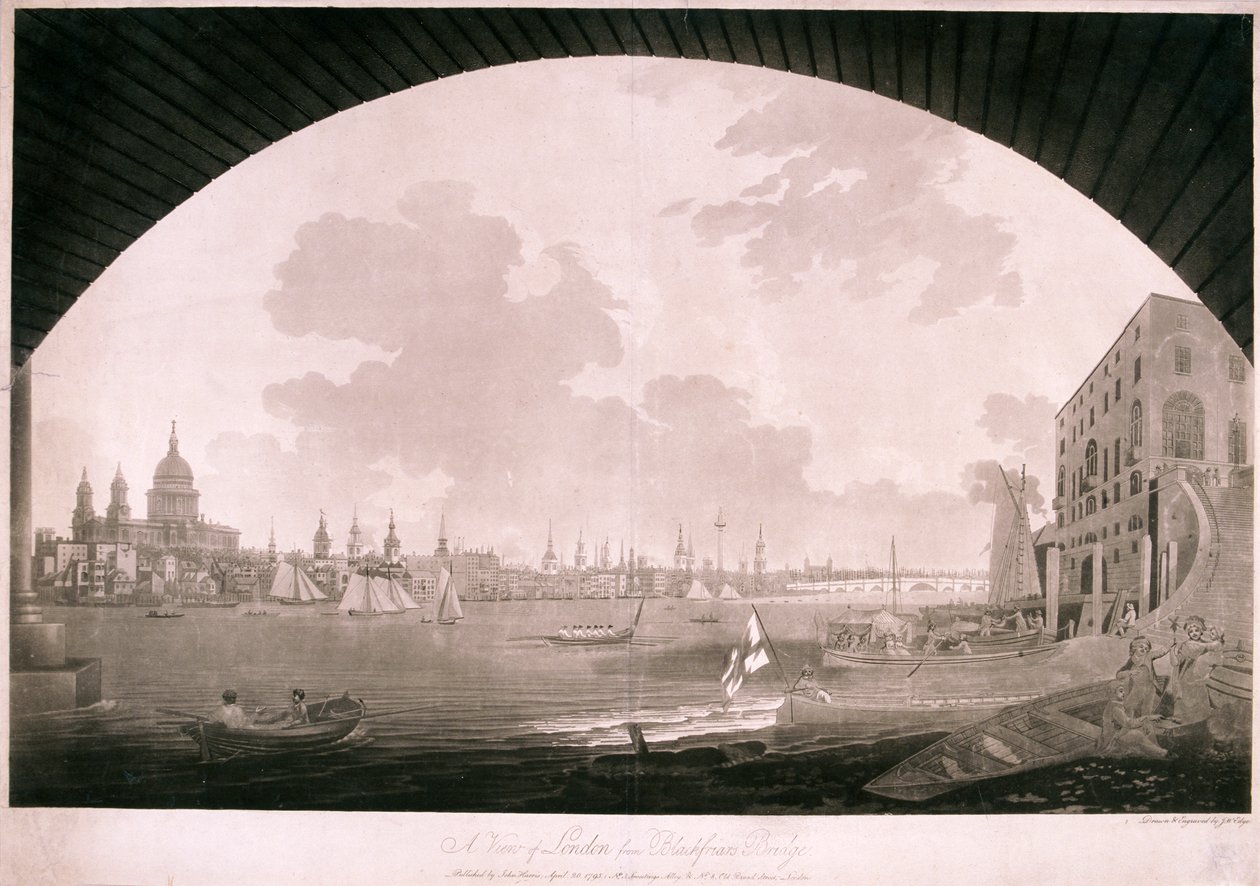 City of London z Blackfriars Bridge, 1795 autorstwa John william Edy