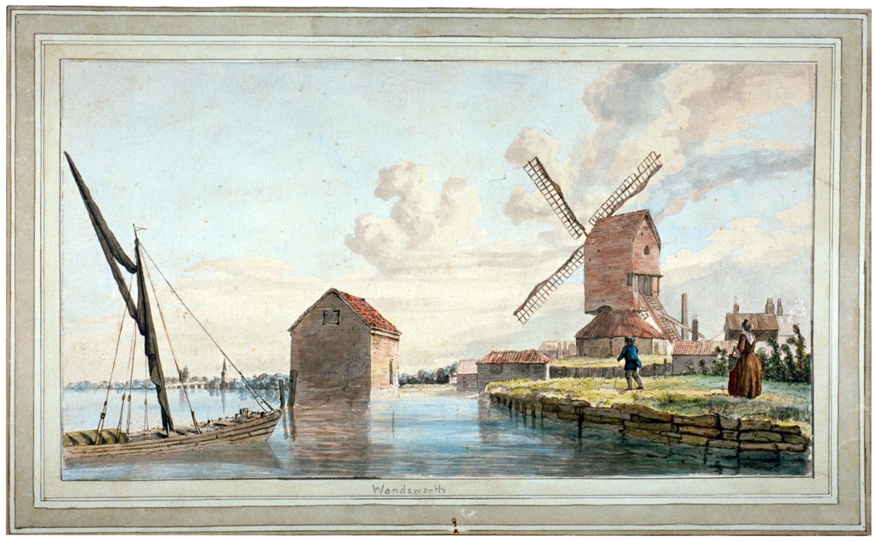 Widok na brzeg rzeki Wandsworth, Londyn, ok. 1798 autorstwa John william Edy