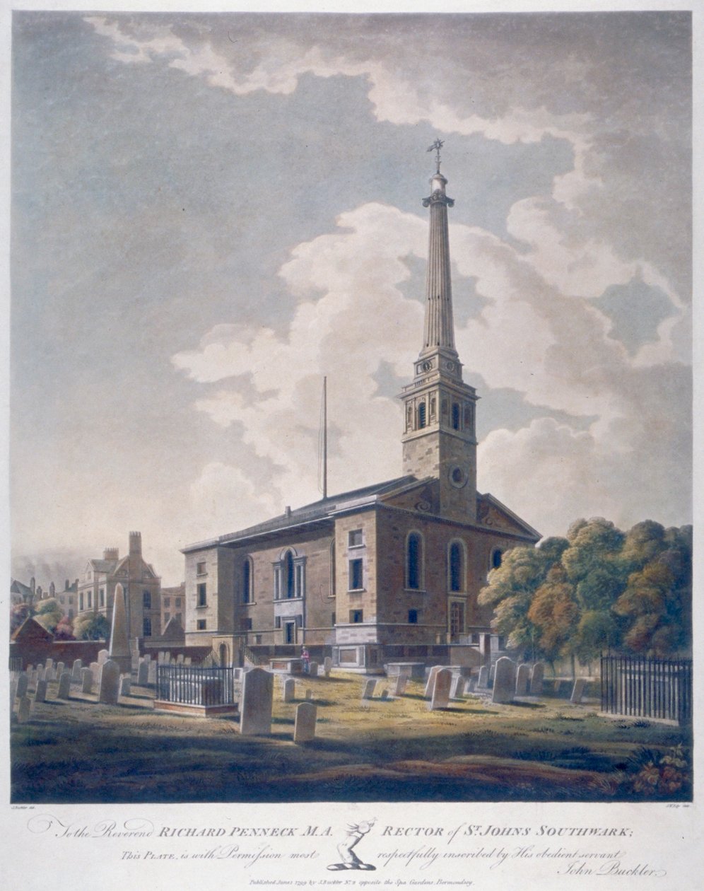 Widok kościoła św. Jana Horsleydown, Bermondsey, Londyn, 1799. autorstwa John william Edy