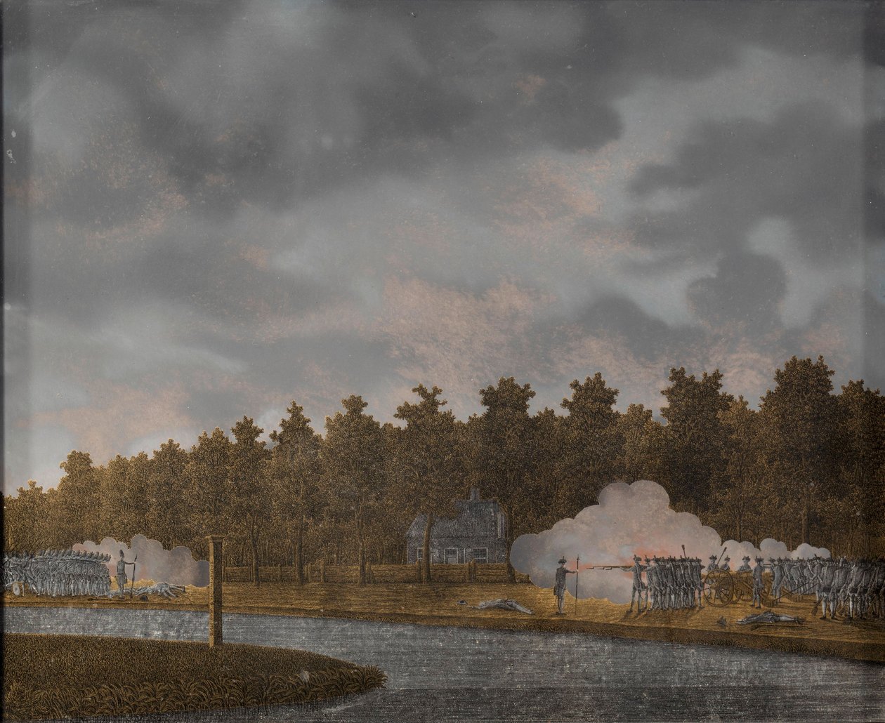 Wymiana ognia na rzece Vaartse Rijn w pobliżu Jutphaas, 1787-88 (szkło) autorstwa Jonas Zeuner