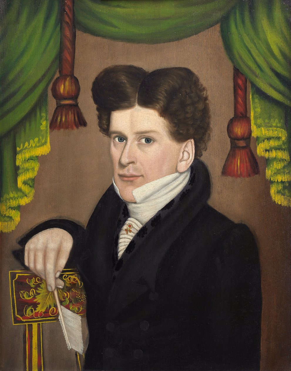 Mężczyzna z piórem, ok. 1827-30 (olej na płycie) autorstwa Jonas Welch Holman
