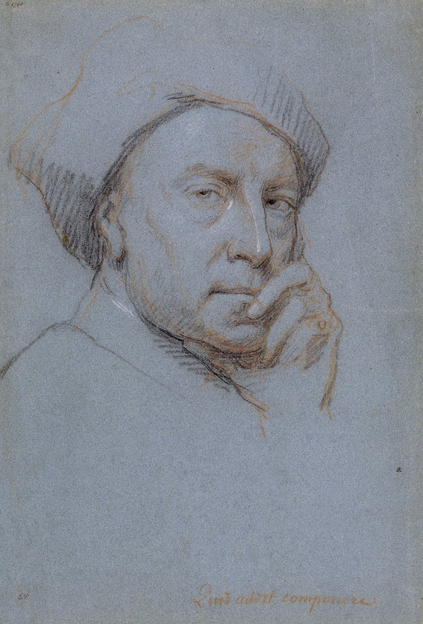 Autoportret (czarna, czerwona i biała kreda na niebieskim papierze) autorstwa Jonathan Richardson