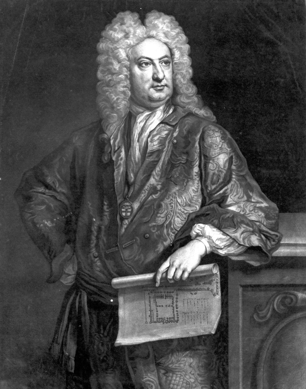 Sir John Vanbrugh, grawerowany przez Johna Fabera Młodszego, 1727 (mezzotinta) autorstwa Jonathan Richardson