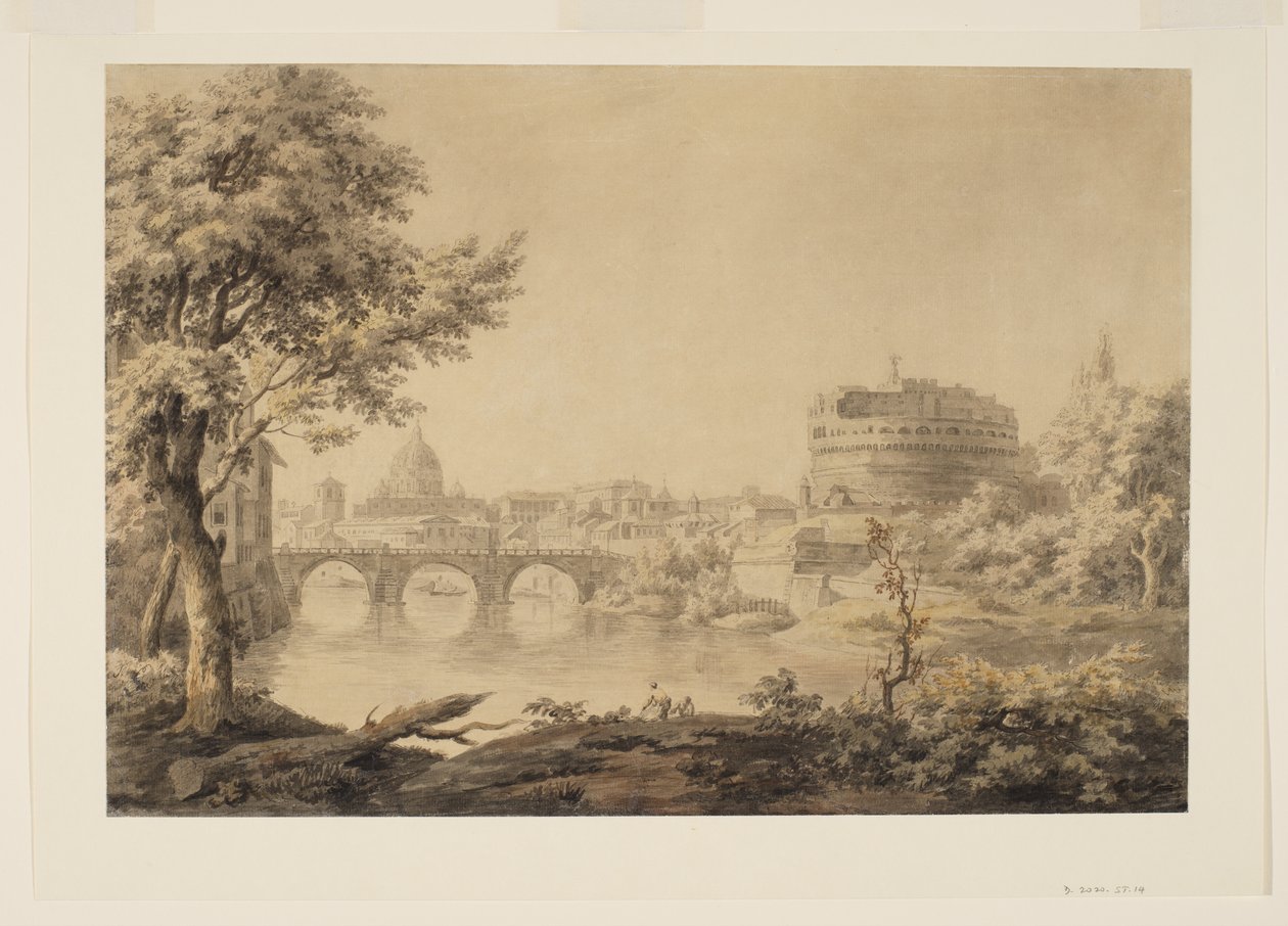 Widok Rzymu z Bazyliką Świętego Piotra i Zamkiem Świętego Anioła, ok. 1758 (grafit, pióro, tusz i akwarela na papierze) autorstwa Jonathan Skelton