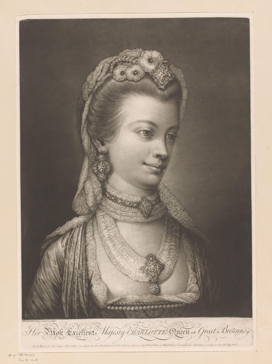 Portret z Charlotte z Meklemburgii Jej Najdoskonalsza Wysokość Charlotte Queen of Great Britain, itd. (tytuł na obiekcie) autorstwa Jonathan Spilsbury