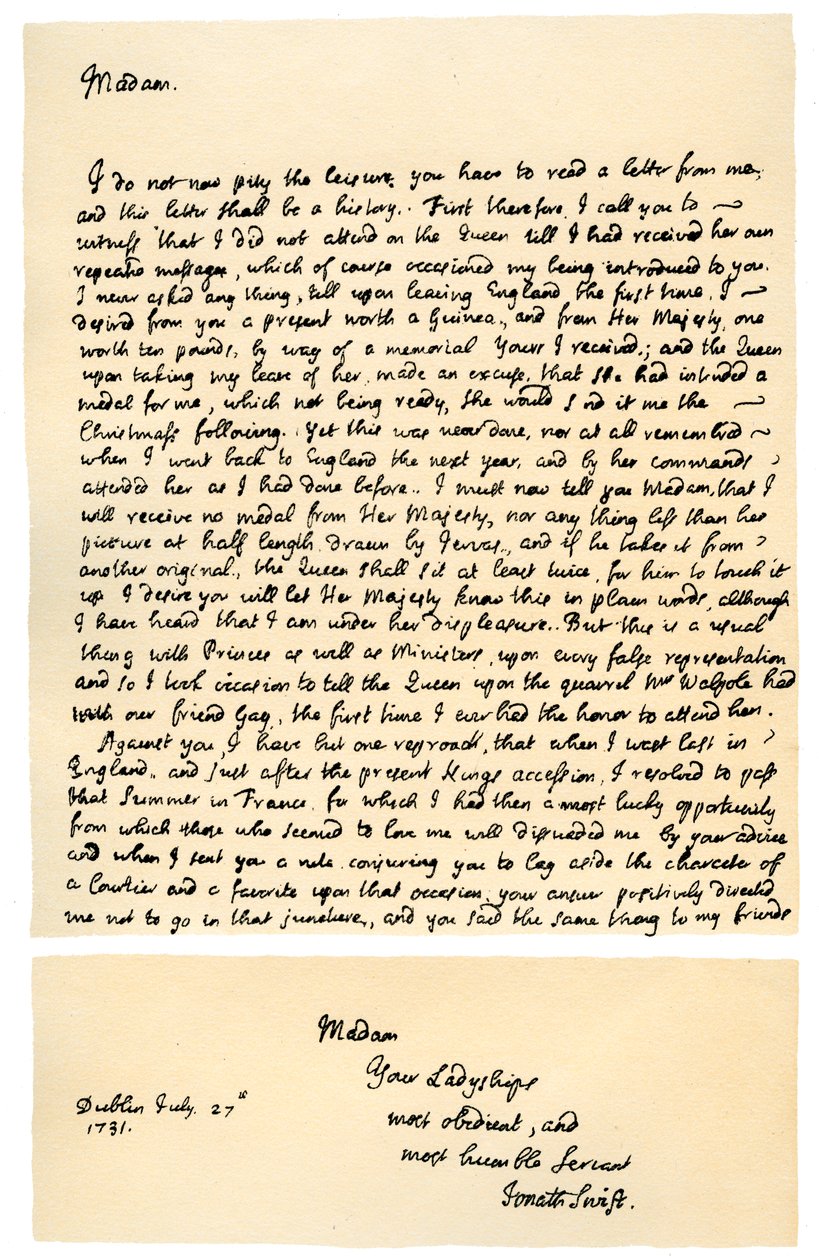 List Jonathana Swifta do Henrietty Howard, 21 listopada 1730 r. autorstwa Jonathan Swift
