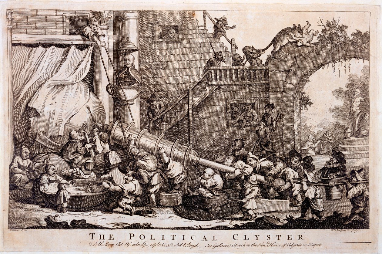 The Political Clyster, grafika wykonana przez Williama Hogartha, 1757 autorstwa Jonathan Swift